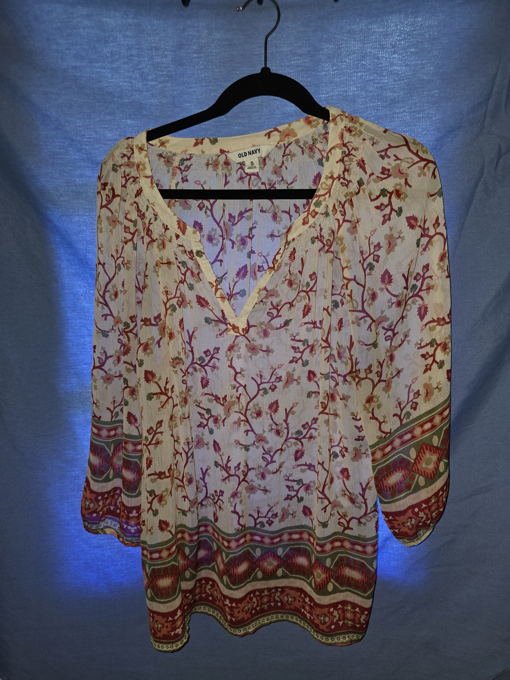 Old Navy Cream Floral Border-Print Peasant Blouse